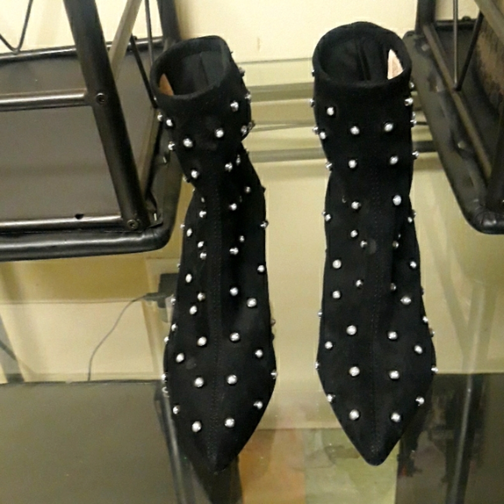 Louise et Cie Black Heeled Boots with Silver Accents